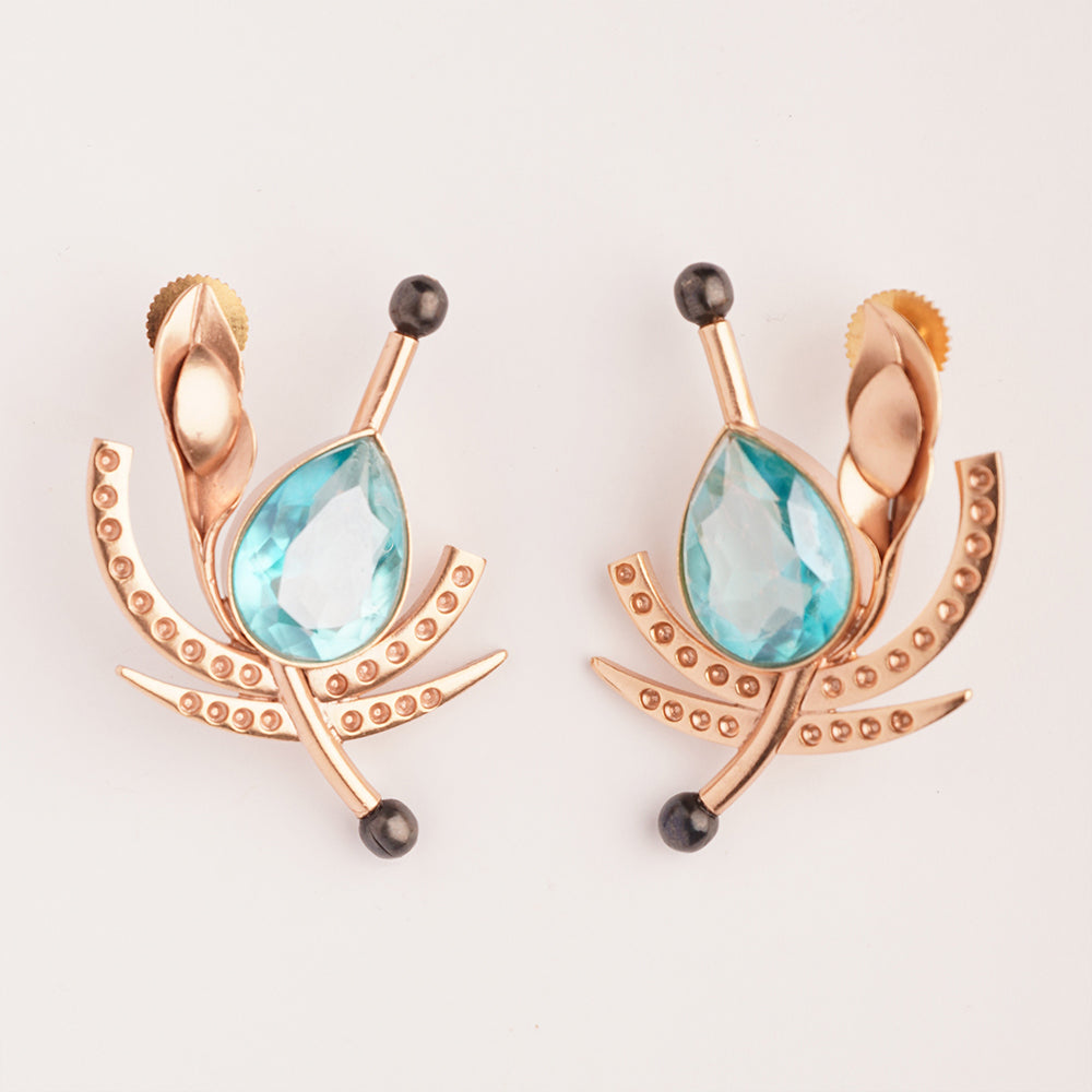Golden Gale Blue Crystal Stud Earrings