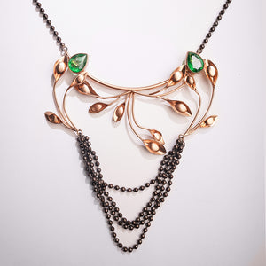 Ivy's Lament Black Beaded Gold Necklace