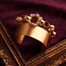 Load image into Gallery viewer, Neutron Loop and Pearl Halo Gold Plated Cuff worn by Lakshmi Manchu
