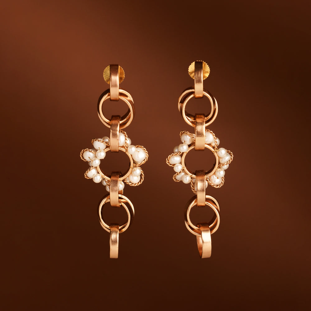 Neutron Loop Gold Plated Pearl Earrings