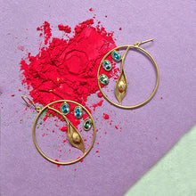 Load image into Gallery viewer, Gold Leaf Pod Crystal Hoops
