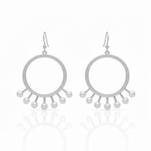 Load image into Gallery viewer, Pearl Fringe Halo Hoops Silver
