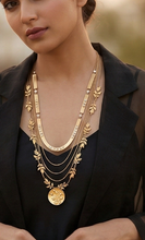 Load image into Gallery viewer, Gold toned layered necklace with serrate and chain-link detailing
