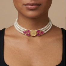 Load image into Gallery viewer, Pearls and Flamingoes choker neckpiece

