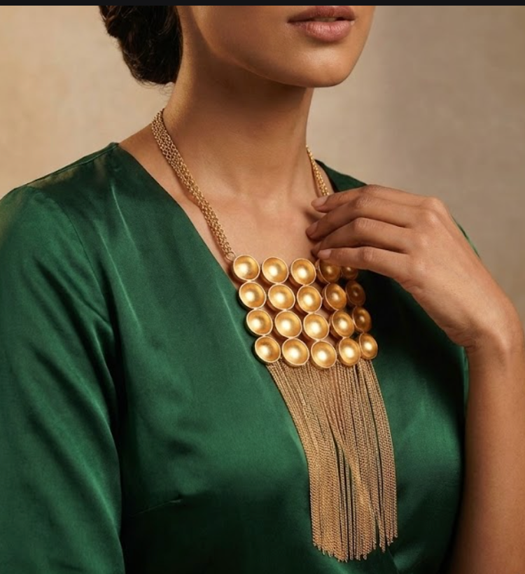 Chain link necklace with rectangular pendant and tassel