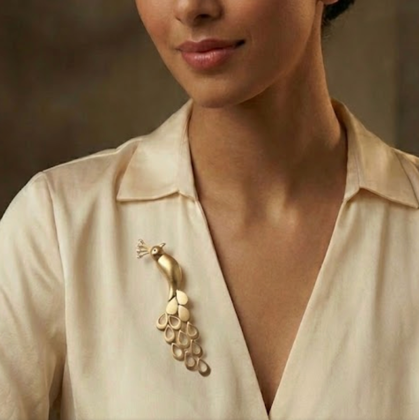 Gold Peacock Brooch