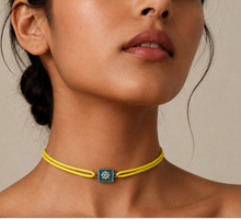 Load image into Gallery viewer, Silver Motif Neon Cord Rakhi bracelet

