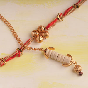 Set of Tulsi beads lumba & gold beads rakhi