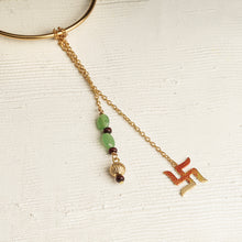 Load image into Gallery viewer, Handpainted Swastika Lumba with Green Onyx &amp; Chandan beads
