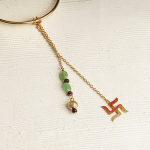 Handpainted Swastika Lumba with Green Onyx & Chandan beads