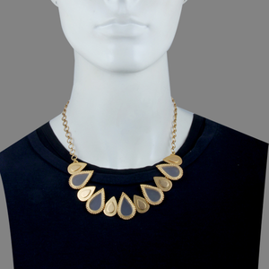 GOLD PLATED DOTTED ACRYLIC AND METAL DROP NECKPIECE