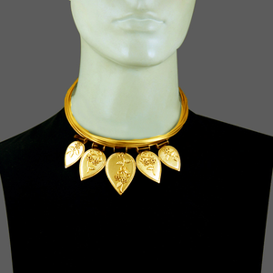 GOLD PLATED MULTI WIRE HASLEE WITH WILDERNESS DROPS AND ENAMEL SCROLL