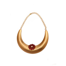 Load image into Gallery viewer, GOLD PLATED MOON HASLEE WITH PINK XTL FLOWER ON CENTER
