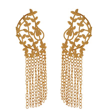 Load image into Gallery viewer, GOLD PLATED FOLIAGE EARCUFF WITH CHAINS HANGING
