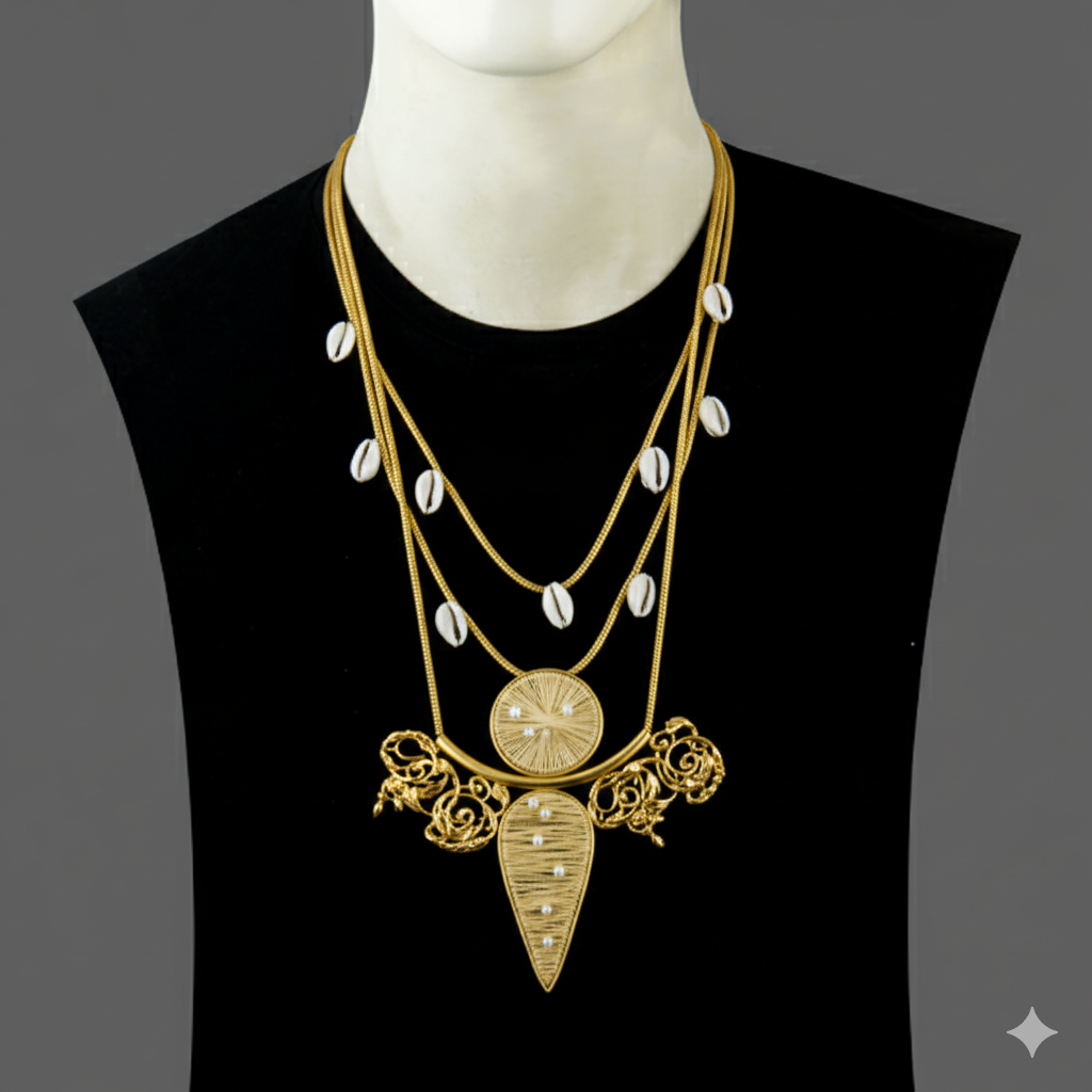 Sunstone & Seaweave Gold Statement Necklace
