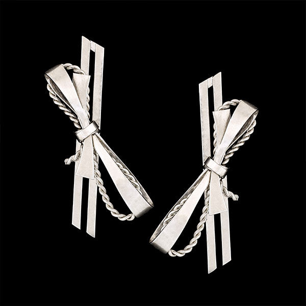 Silver Bow Stud Earrings