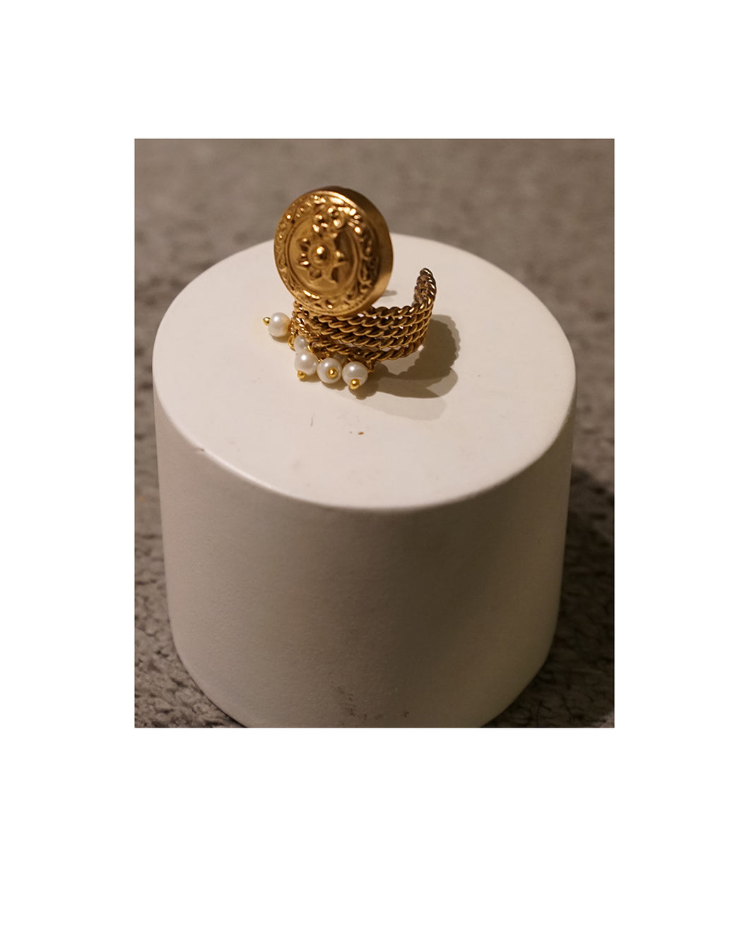 Gold Coin Embellished Ring with pearls