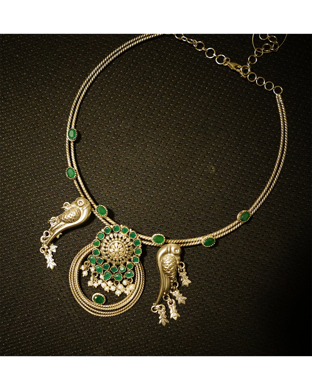 Green Stone Ornate Tribal Choker Necklace