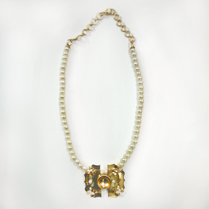 Cyra Gold Plated Brocade Pearl Necklace