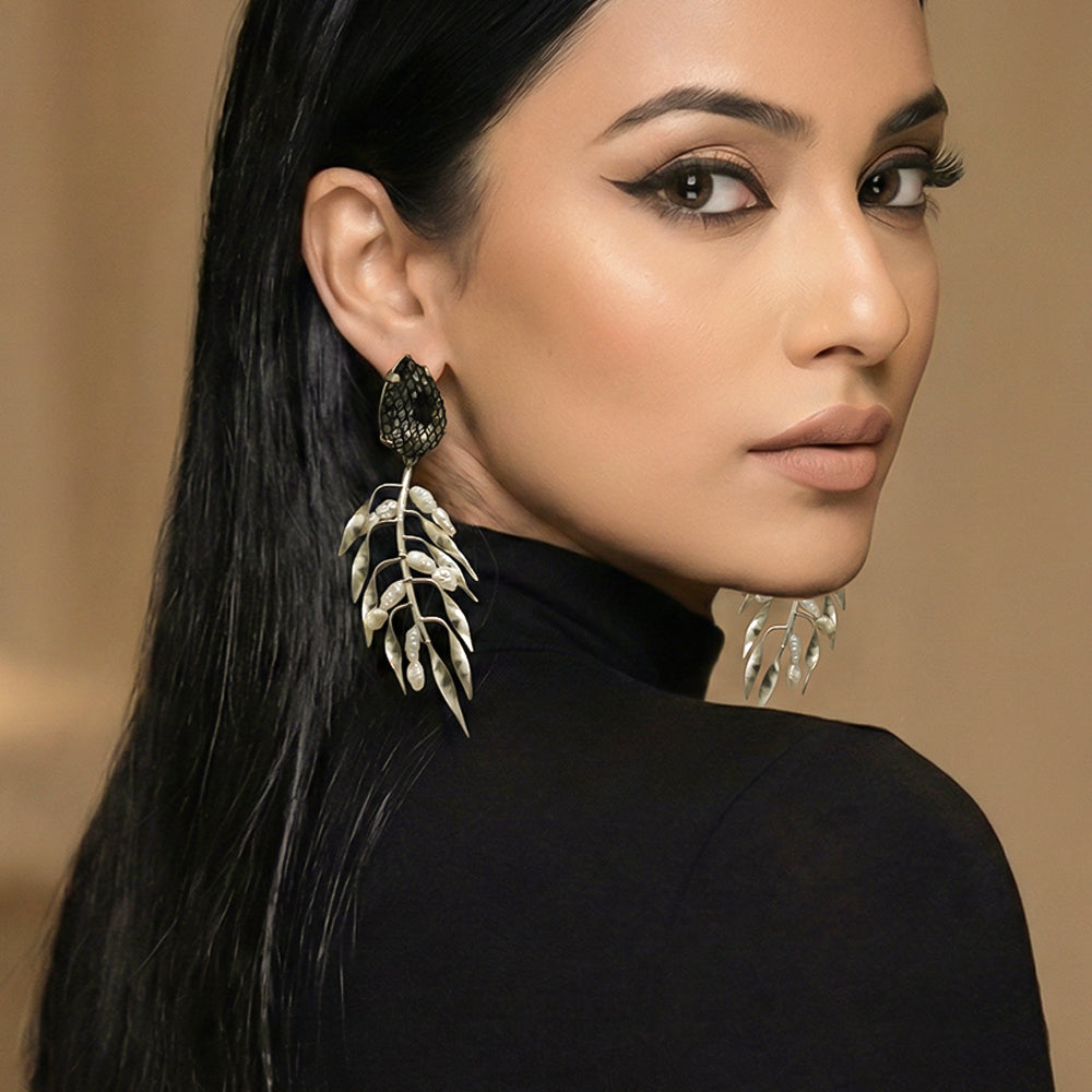 Silver Shortgrass Statement Earrings