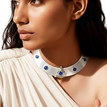 Load image into Gallery viewer, Helena Statement Choker in German Silver and Lapis Lazuli
