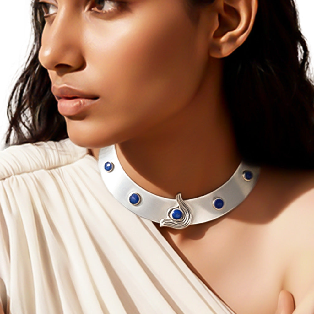 Helena Statement Choker in German Silver and Lapis Lazuli – Suhani Pittie