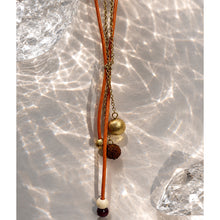 Load image into Gallery viewer, Rudraksha Lumba Rakhi with orange cord and chandan and tulsi beads
