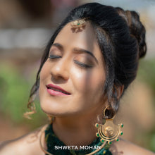 Load image into Gallery viewer, PANKHA DROP EARRINGS WITH GREEN CRYSTALS WORN BY SHWETA MOHAN
