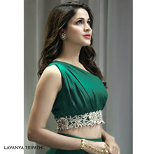 Load image into Gallery viewer, Gold Toned White Crystal Studs Worn By Lavanya Tripathi
