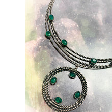Load image into Gallery viewer, Sterling Silver Twisted Lines Necklace with Green Crystals
