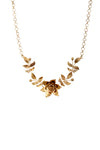 GOLD PLATED SERRATE LEAVES AND ORANGE BLOSSOM FLOWER NECKPIECE