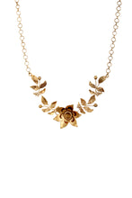 Load image into Gallery viewer, GOLD PLATED SERRATE LEAVES AND ORANGE BLOSSOM FLOWER NECKPIECE
