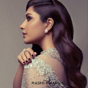 GOLD PLATED 5 UNCUT CRYSTAL FLOWER ,PEARL EARRING WORN BY RAASHI KHANNA