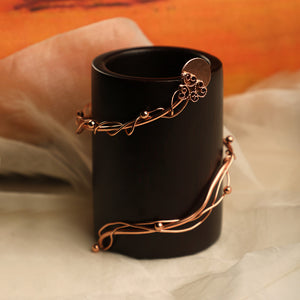 Wooden tea light holder with rose gold wire and filigree detailing