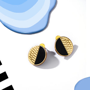 Gold Toned Circle Perspex Stud Earrings With Beaten Metal Detail