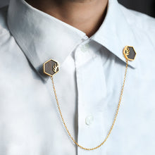 Load image into Gallery viewer, STRIKING HEXAGON CHAIN LINK COLLAR PIN WITH WOODEN DETAILING
