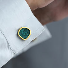 Load image into Gallery viewer, BOLD ASYMMETRICAL CUFFLINK WITH TEXTILE DETAILING
