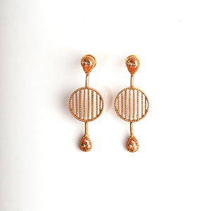 GOLD PLATED STRIPED CIRCLE,WIRE AND PEACH XTL DROPS EARRING