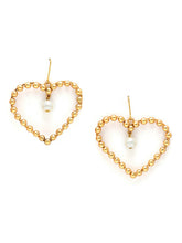 Load image into Gallery viewer, A pair of gold-plated handcrafted heart-shaped beaded drop earrings
