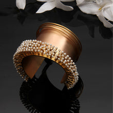 Load image into Gallery viewer, Gold Broad Cuff with Pearls
