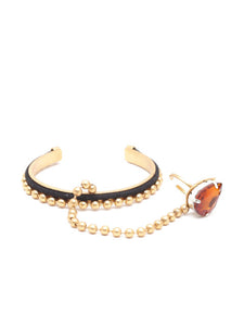 Brown gold-plated handcrafted chain ring bracelet