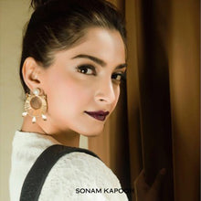 Load image into Gallery viewer, GOLD PLATED HALF PEARL AND STUD WIRE MOON EARRING WORN BY SONAM KAPOOR
