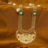 Gold Toned Ball Chain Mayura Necklace With Green Crystals