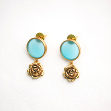 Load image into Gallery viewer, BLUE ROSETTE  EARRINGS
