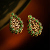 Gold Drop Foliage Earrings with Green Crystals