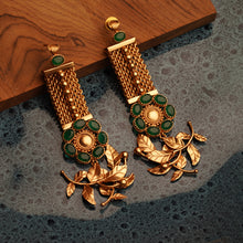 Load image into Gallery viewer, Gold Rose Vine Mesh Earrings with Crystals
