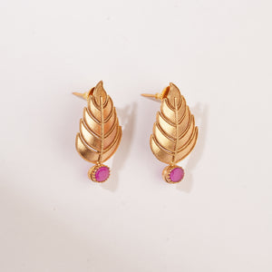 GOLD PLATED BIG LEAF AND RED XTL EARRING