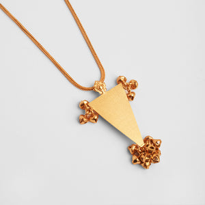 GOLD PLATED DORI CHAIN NECKPIECE WITH STAMP AND TRIANGLE GHUNGROO PENDANT