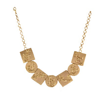 Load image into Gallery viewer, GOLD PLATED NECKPIECE WITH FOLIAGE SQUARE AND ROUND BRICKS
