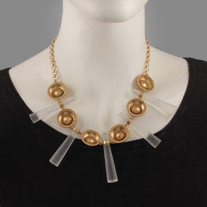 GOLD PLATED BUTTON NECKPIECE WITH FROSTED ACRYLIC POKES